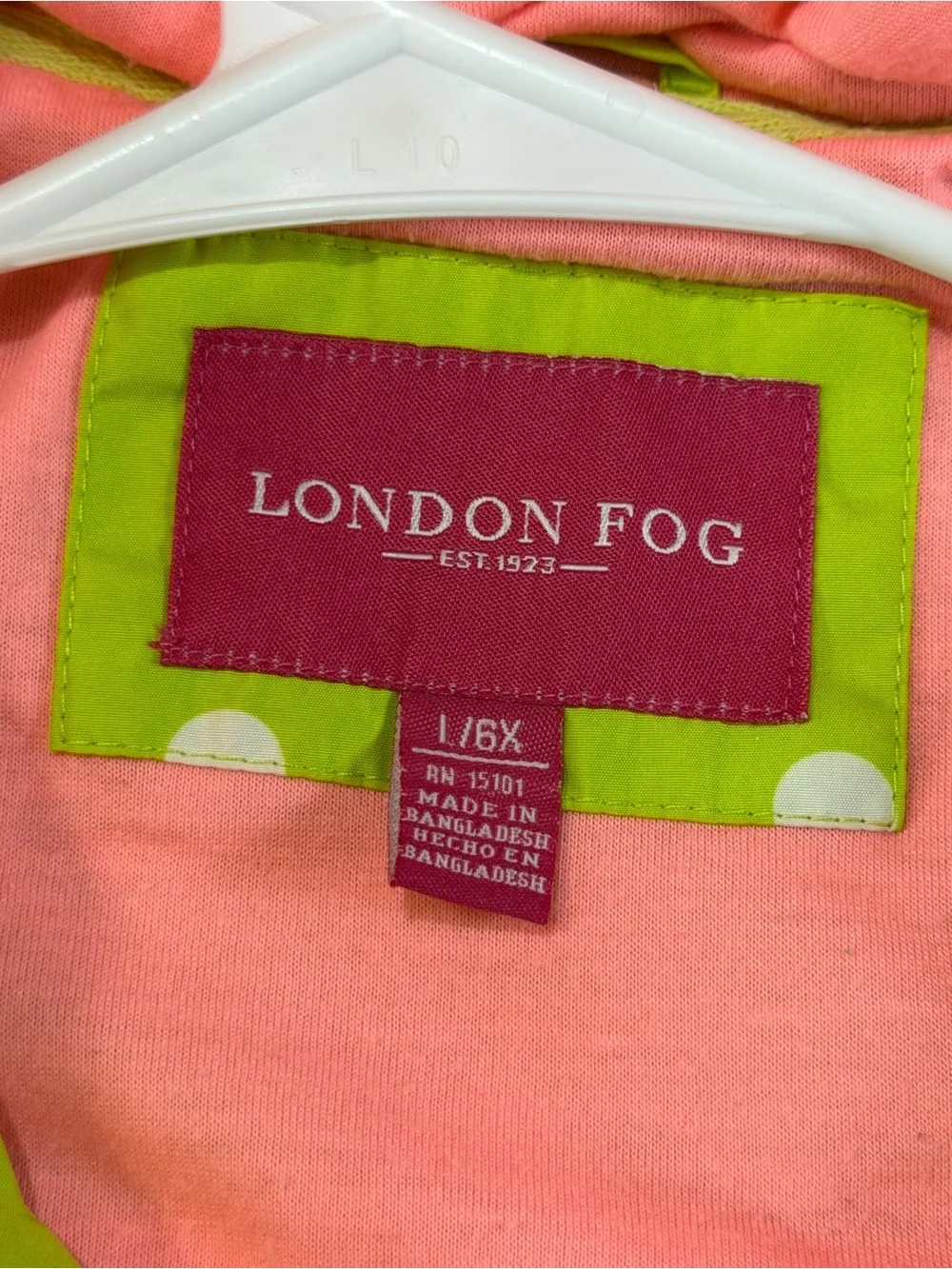 London Fog Lime Green Polka Dot Kids Raincoat with Frog Hood - Picture 4 of 9